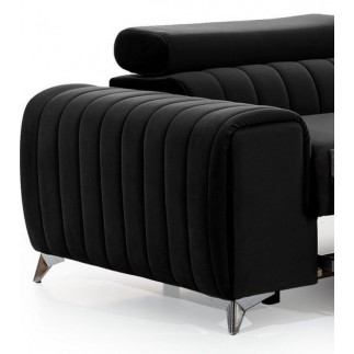 Canapé d'angle convertible en tissu velours Luxe noir, 5 places, angle droit (vu de face) - GRECE VELOURS