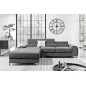 Canapé d'angle convertible en tissu velours Luxe gris, 5 places, angle gauche (vu de face) - GRECE VELOURS