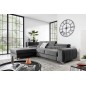 Canapé d'angle convertible en tissu velours Luxe gris, 5 places, angle gauche (vu de face) - GRECE VELOURS