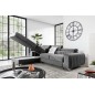 Canapé d'angle convertible en tissu velours Luxe gris, 5 places, angle gauche (vu de face) - GRECE VELOURS