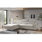 Canapé d'angle convertible en tissu velours Luxe beige, 5 places, angle gauche (vu de face) - GRECE VELOURS