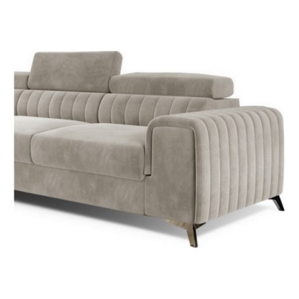 Canapé d'angle convertible en tissu velours Luxe beige, 5 places, angle gauche (vu de face) - GRECE VELOURS