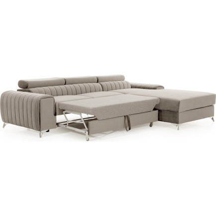 Canapé d'angle convertible en tissu velours Luxe beige, 5 places, angle droit (vu de face) - GRECE VELOURS