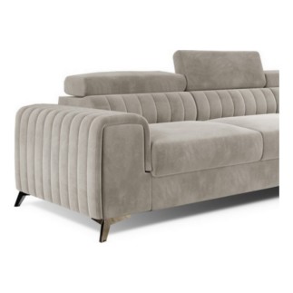 Canapé d'angle convertible en tissu velours Luxe beige, 5 places, angle droit (vu de face) - GRECE VELOURS