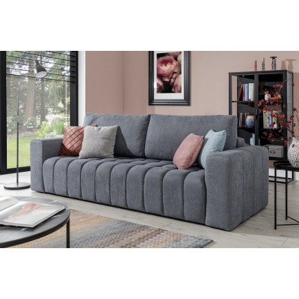 Canapé 3 places convertible et espace de rangement - Gris - en tissu de qualité luxe, LAZIO
