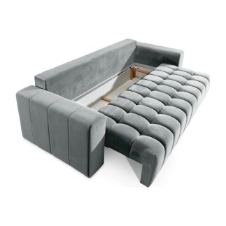 Canapé 3 places convertible et espace de rangement - Gris - en tissu de qualité luxe, LAZIO