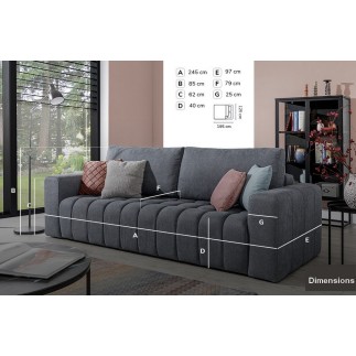 Canapé 3 places convertible et espace de rangement - Gris - en tissu de qualité luxe, LAZIO