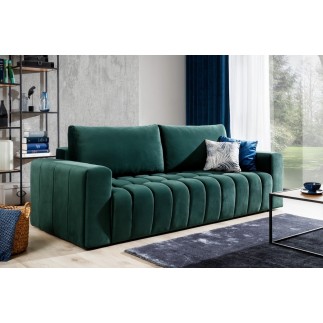 Canapé 3 places convertible et espace de rangement - Vert - en tissu velours de qualité luxe, LAZIO