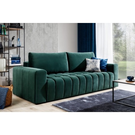 Canapé 3 places convertible et espace de rangement - Vert - en tissu velours de qualité luxe, LAZIO