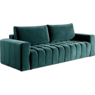 Canapé 3 places convertible et espace de rangement - Vert - en tissu velours de qualité luxe, LAZIO