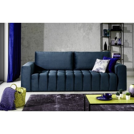 Canapé 3 places convertible et espace de rangement - bleu - en tissu velours de qualité luxe, LAZIO