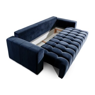 Canapé 3 places convertible et espace de rangement - bleu - en tissu velours de qualité luxe, LAZIO