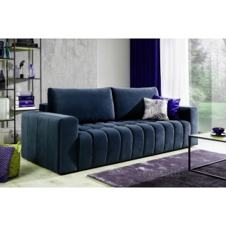 Canapé 3 places convertible et espace de rangement - bleu - en tissu velours de qualité luxe, LAZIO