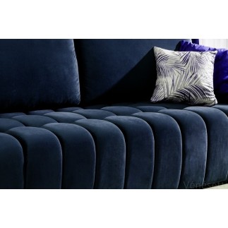 Canapé 3 places convertible et espace de rangement - bleu - en tissu velours de qualité luxe, LAZIO