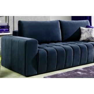 Canapé 3 places convertible et espace de rangement - bleu - en tissu velours de qualité luxe, LAZIO