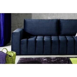 Canapé 3 places convertible et espace de rangement - bleu - en tissu velours de qualité luxe, LAZIO