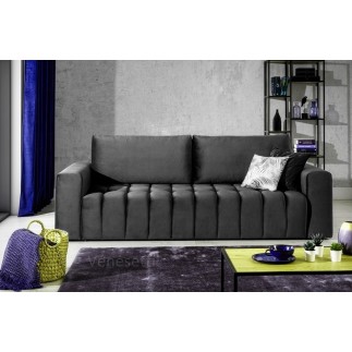 Canapé 3 places convertible et espace de rangement - Gris anthracite - en tissu velours de qualité luxe, LAZIO