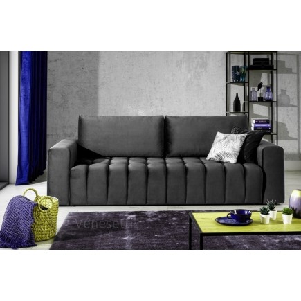 Canapé 3 places convertible et espace de rangement - Gris anthracite - en tissu velours de qualité luxe, LAZIO