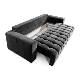 Canapé 3 places convertible et espace de rangement - Gris anthracite - en tissu velours de qualité luxe, LAZIO