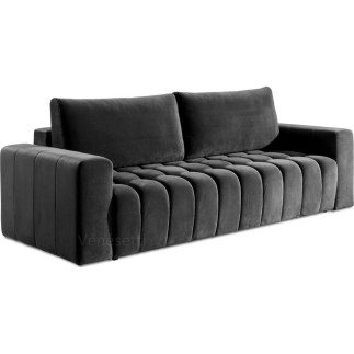 Canapé 3 places convertible et espace de rangement - Gris anthracite - en tissu velours de qualité luxe, LAZIO