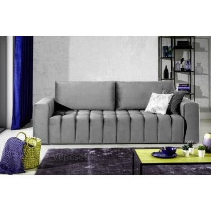 Canapé 3 places convertible et espace de rangement - Gris - en tissu velours de qualité luxe, LAZIO