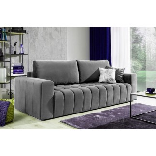 Canapé 3 places convertible et espace de rangement - Gris - en tissu velours de qualité luxe, LAZIO