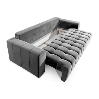 Canapé 3 places convertible et espace de rangement - Gris - en tissu velours de qualité luxe, LAZIO