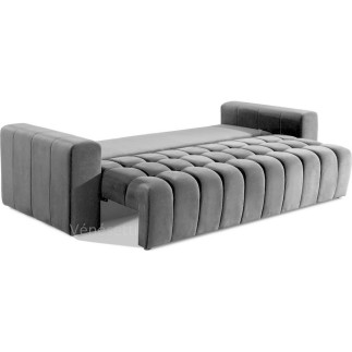 Canapé 3 places convertible et espace de rangement - Gris - en tissu velours de qualité luxe, LAZIO