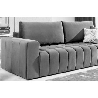 Canapé 3 places convertible et espace de rangement - Gris - en tissu velours de qualité luxe, LAZIO
