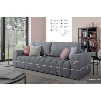 Canapé 3 places convertible et espace de rangement - Gris - en tissu velours de qualité luxe, LAZIO