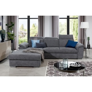 - Canapé d'angle convertible en tissu Luxe gris foncé, 5 places, angle gauche (vu de face) , TRESOR
