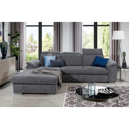 - Canapé d'angle convertible en tissu Luxe gris foncé, 5 places, angle gauche (vu de face) , TRESOR