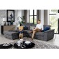 - Canapé d'angle convertible en tissu Luxe gris foncé, 5 places, angle gauche (vu de face) , TRESOR