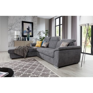 - Canapé d'angle convertible en tissu Luxe gris foncé, 5 places, angle gauche (vu de face) , TRESOR