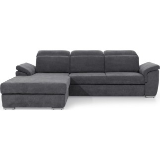 - Canapé d'angle convertible en tissu Luxe gris foncé, 5 places, angle gauche (vu de face) , TRESOR