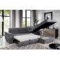 Canapé d'angle convertible en tissu Luxe gris foncé, 5 places, angle droit (vu de face) - TRESOR