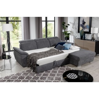 Canapé d'angle convertible en tissu Luxe gris foncé, 5 places, angle droit (vu de face) - TRESOR