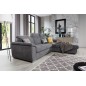 Canapé d'angle convertible en tissu Luxe gris foncé, 5 places, angle droit (vu de face) - TRESOR