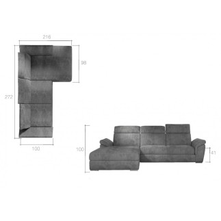 Canapé d'angle convertible en tissu Luxe gris foncé, 5 places, angle droit (vu de face) - TRESOR