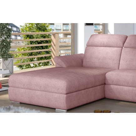 - Canapé d'angle convertible en tissu Luxe, rose, 5 places, angle gauche (vu de face) , TRESOR