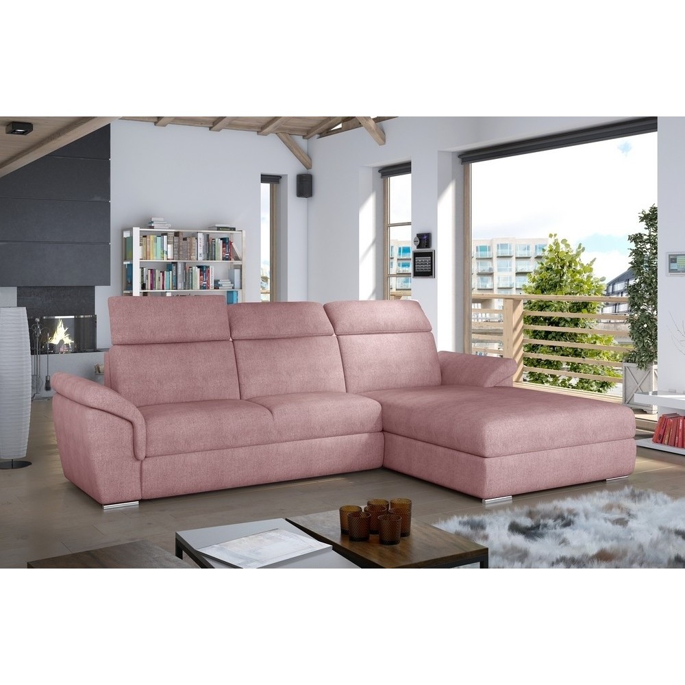 Canapé d'angle convertible en tissu Luxe, rose, 5 places, angle droit (vu de face) , TRESOR