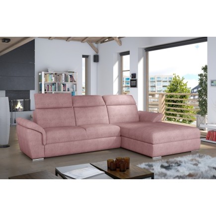 Canapé d'angle convertible en tissu Luxe, rose, 5 places, angle droit (vu de face) , TRESOR