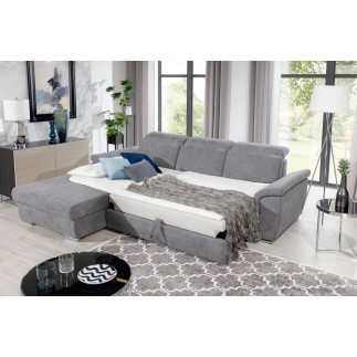 Canapé d'angle convertible en tissu Luxe, gris, 5 places, angle gauche (vu de face) , TRESOR