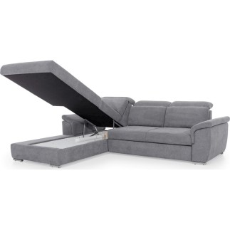 Canapé d'angle convertible en tissu Luxe, gris, 5 places, angle gauche (vu de face) , TRESOR