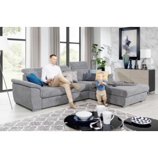 Canapé d'angle convertible en tissu Luxe, gris, 5 places, angle droit (vu de face) , TRESOR