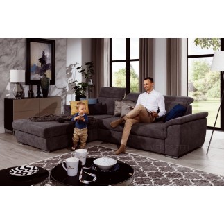 Canapé d'angle convertible en tissu Luxe, marron, 5 places, angle gauche (vu de face) , TRESOR