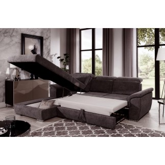 Canapé d'angle convertible en tissu Luxe, marron, 5 places, angle gauche (vu de face) , TRESOR