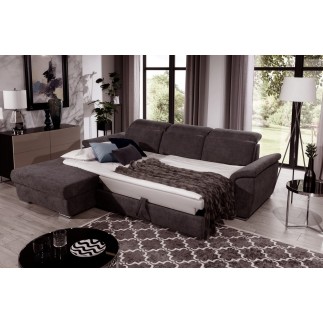 Canapé d'angle convertible en tissu Luxe, marron, 5 places, angle gauche (vu de face) , TRESOR