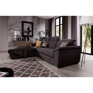 Canapé d'angle convertible en tissu Luxe, marron, 5 places, angle gauche (vu de face) , TRESOR