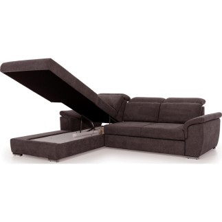 Canapé d'angle convertible en tissu Luxe, marron, 5 places, angle gauche (vu de face) , TRESOR